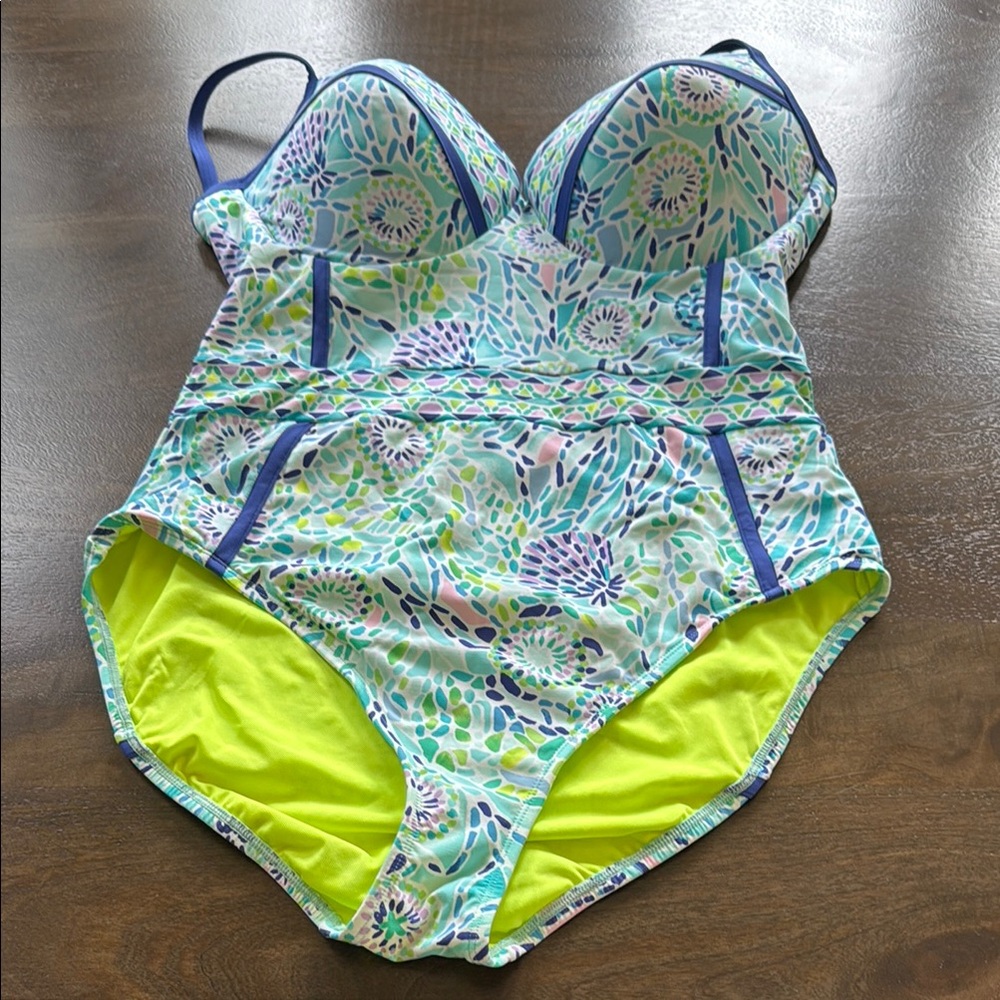 Lilly Pulitzer Palma One Piece Swimsuit in Open Waters Print Sz 14